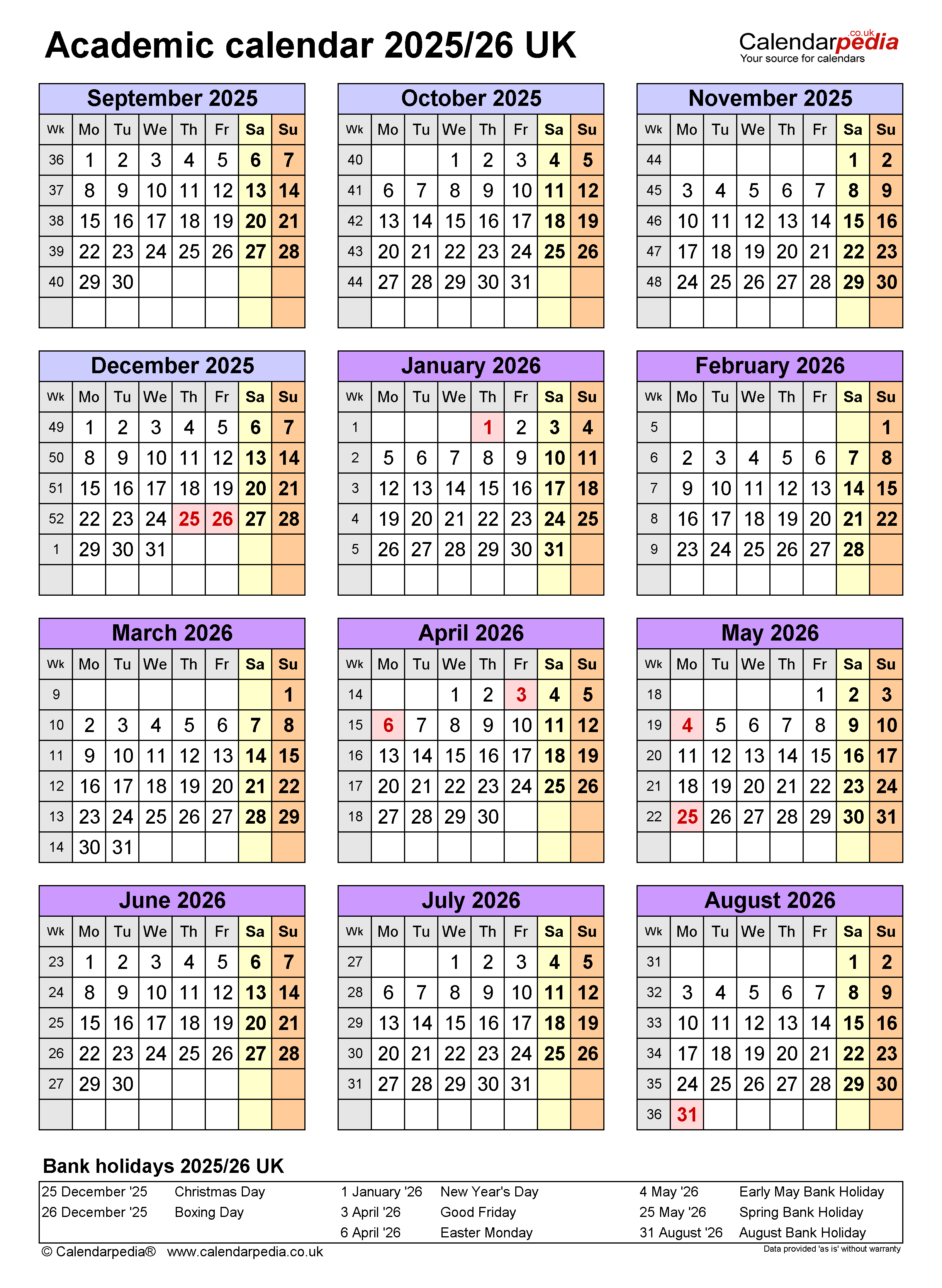 Academic Calendar 2025 2026 For UK Higher Education Institutions