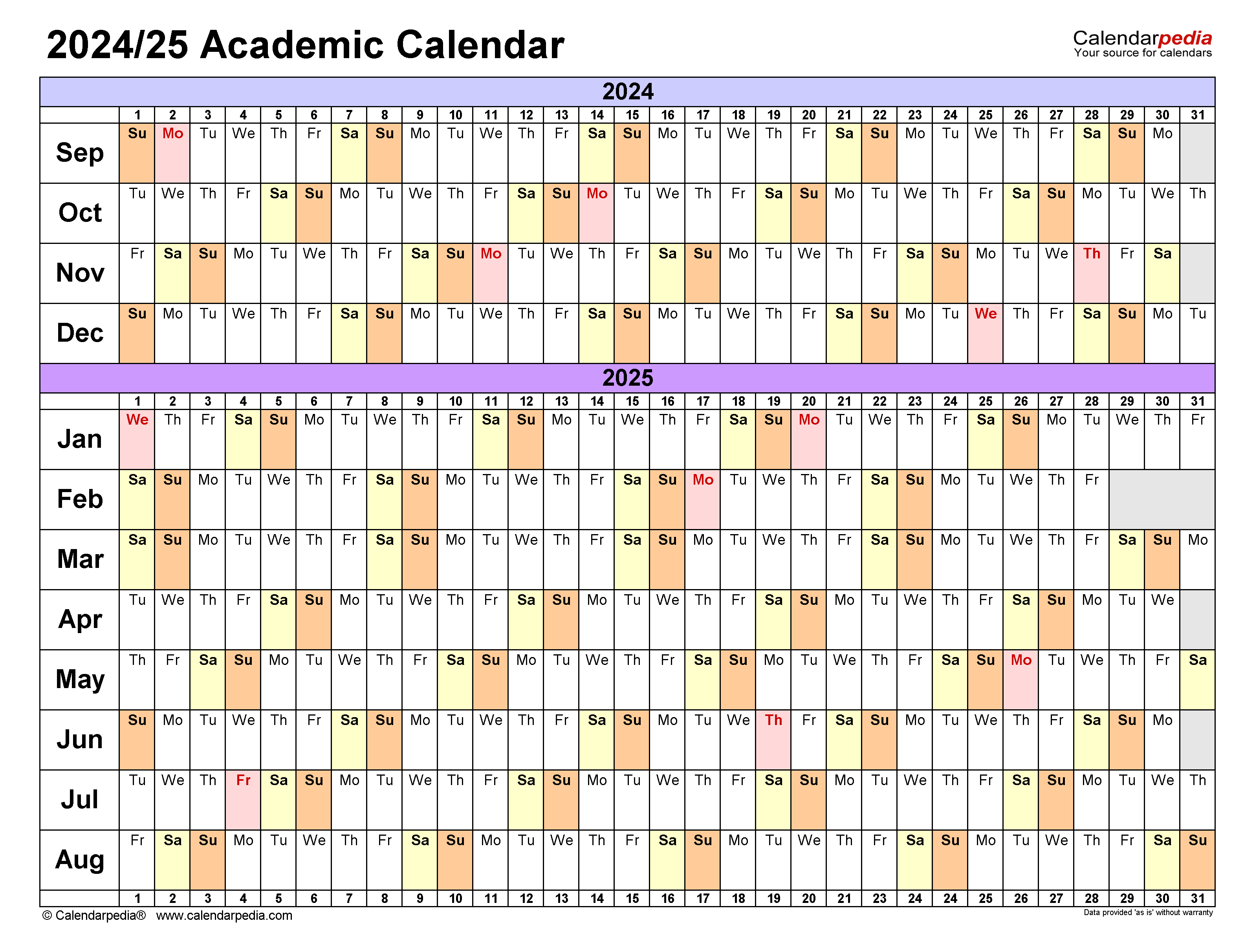 Academic Calendar Fall 2025 Calendar January 2025 Printable