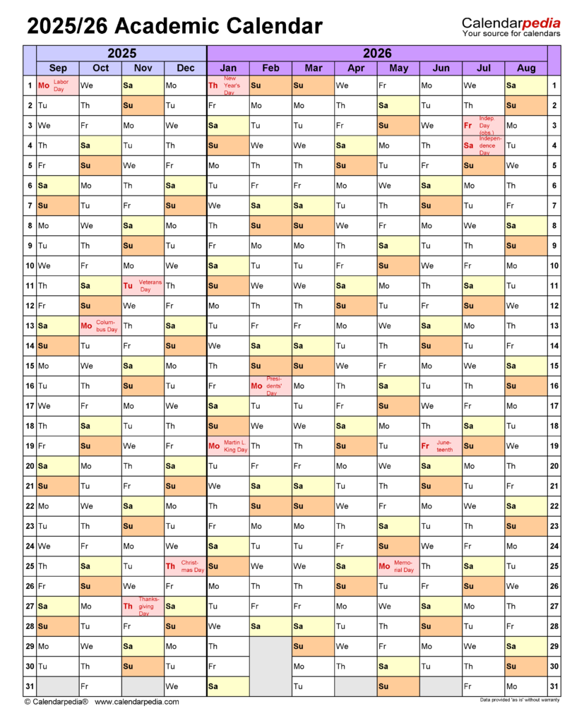 Academic Calendars 2025 2026 Free Printable PDF Templates