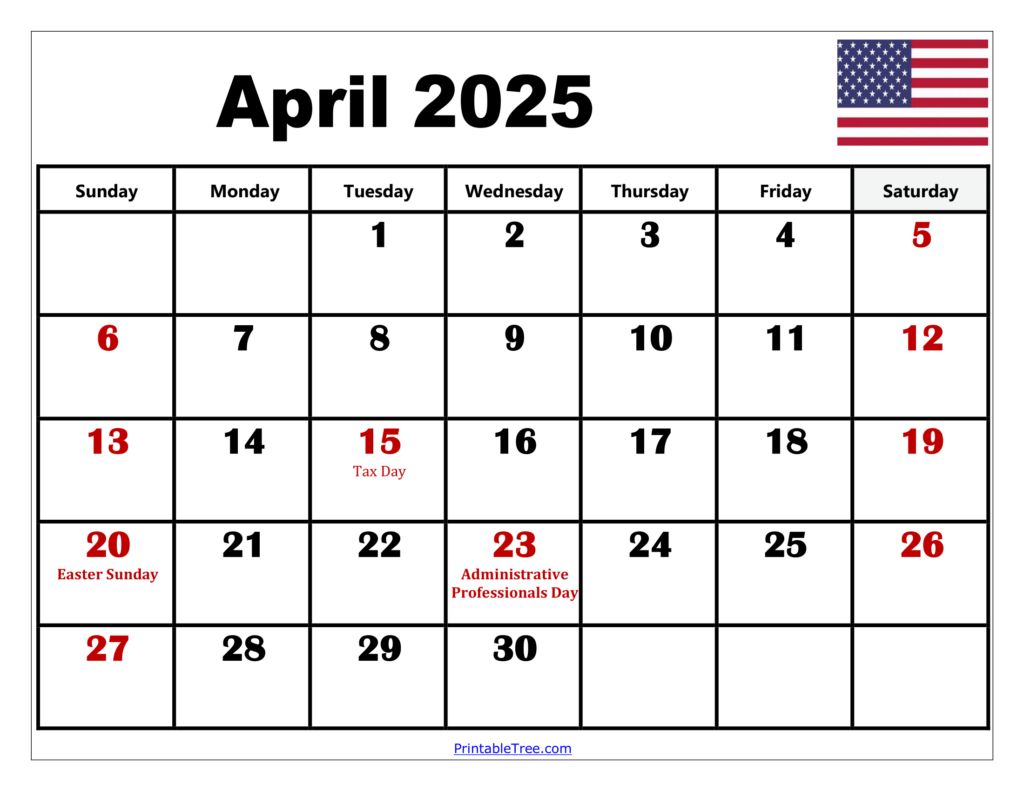 April 2025 Calendar Printable PDF Template With Holidays