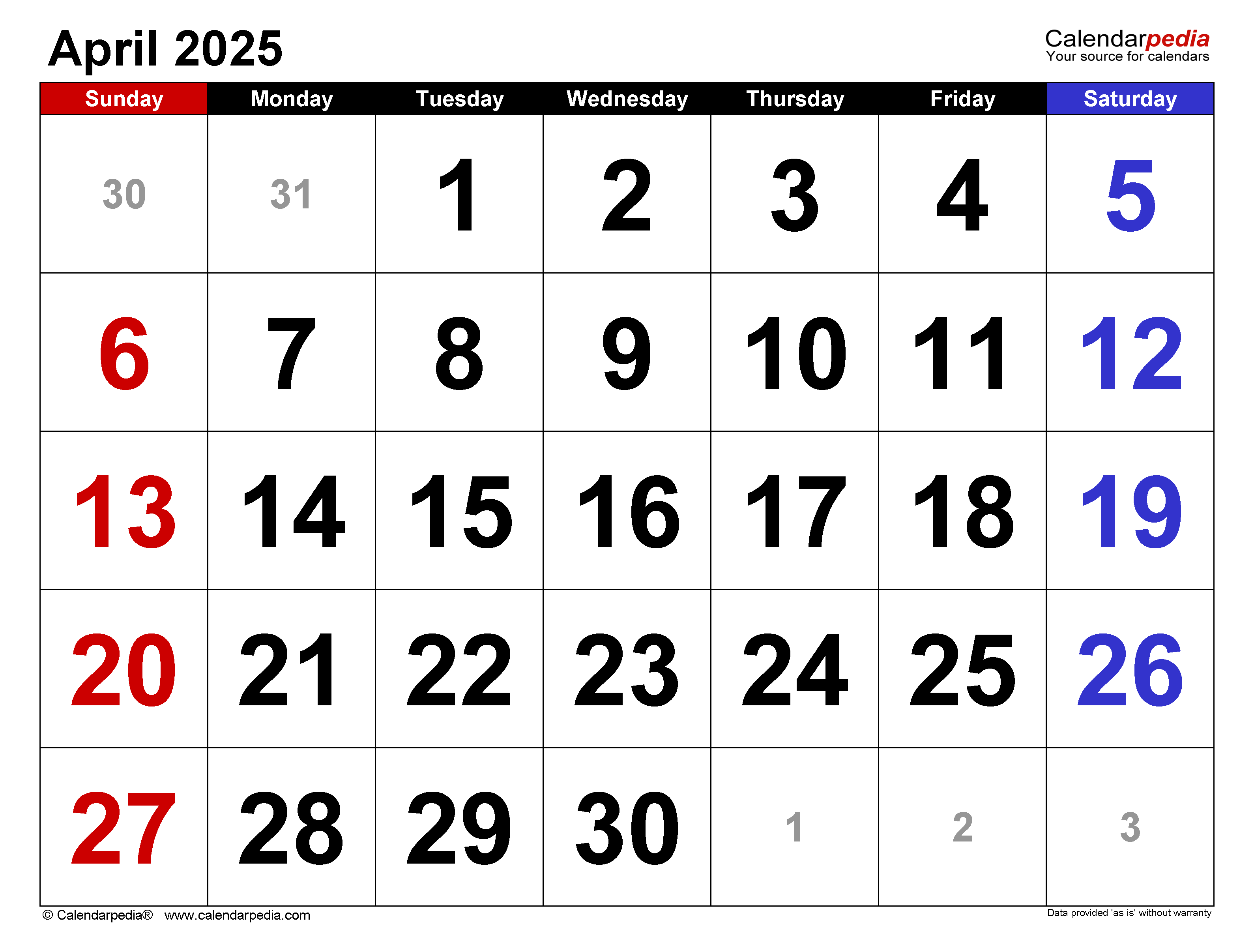 April 2025 Calendar Templates For Word Excel And PDF