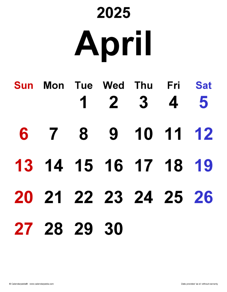 April 2025 To April 2025 Calendar Leone Lynnett