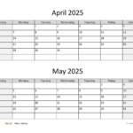 April And May 2025 Calendar Free Printable Excel Calendar 2025 Download