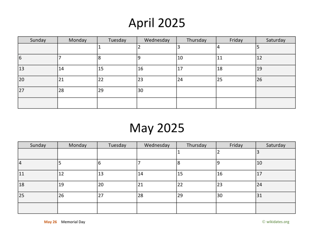 April And May 2025 Calendar Free Printable Excel Calendar 2025 Download