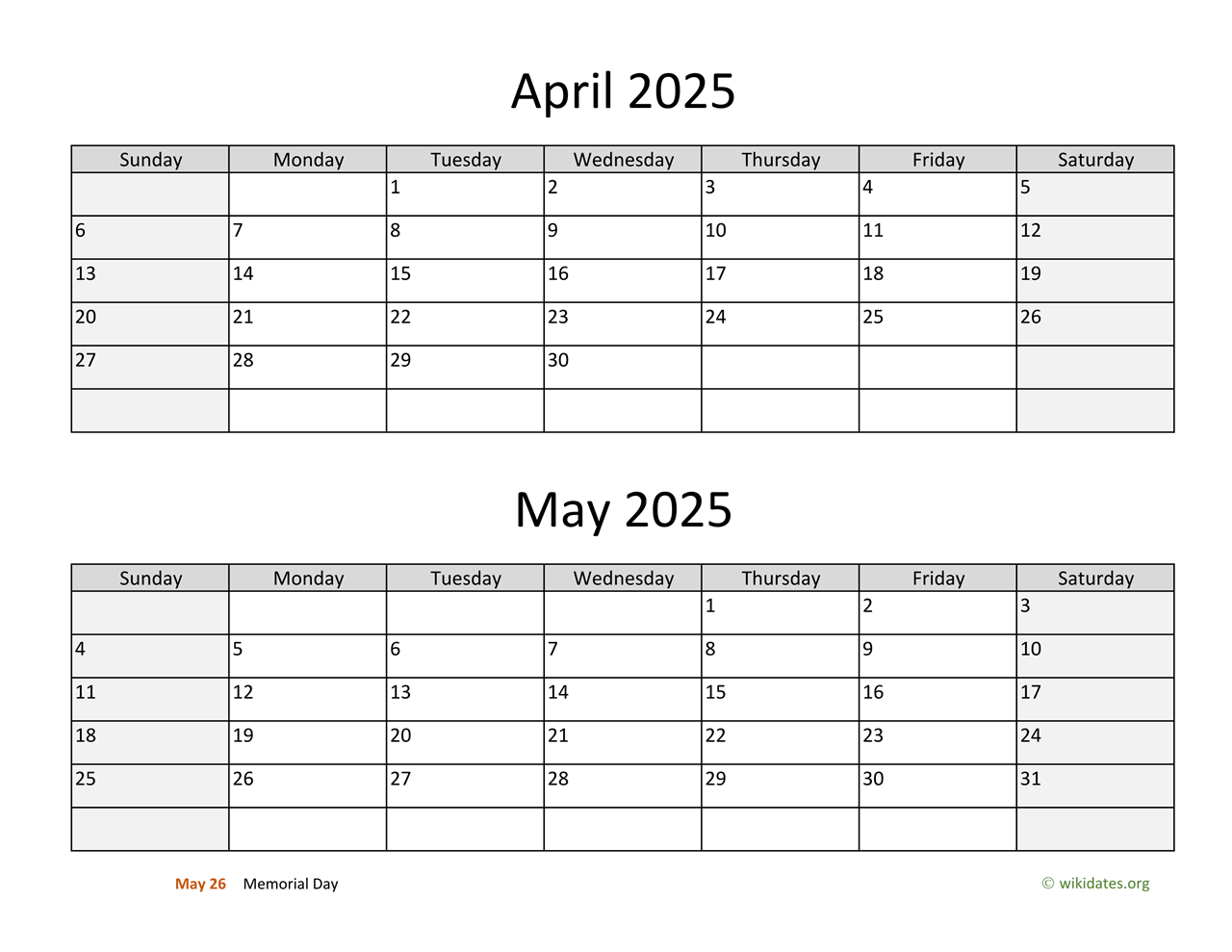 April And May 2025 Calendar Free Printable Excel Calendar 2025 Download