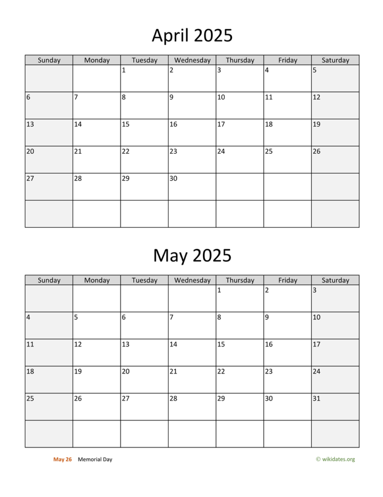 April And May 2025 Calendar WikiDates