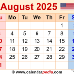 August 2025 Calendar Templates For Word Excel And PDF