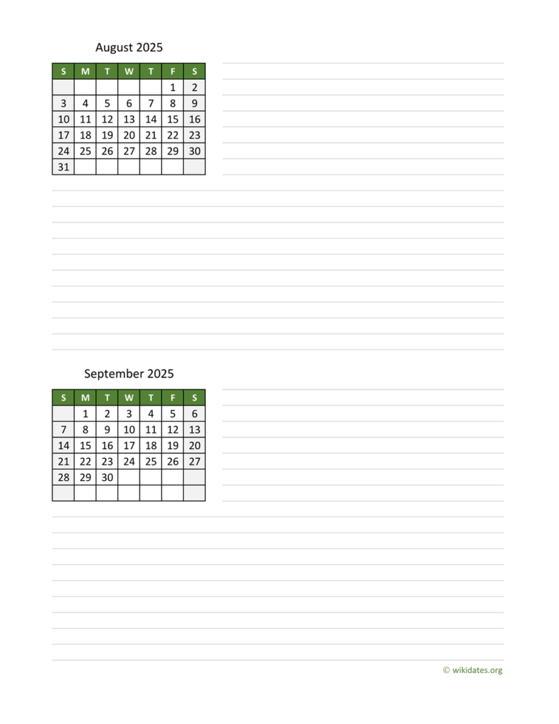 August And September 2025 Calendar WikiDates