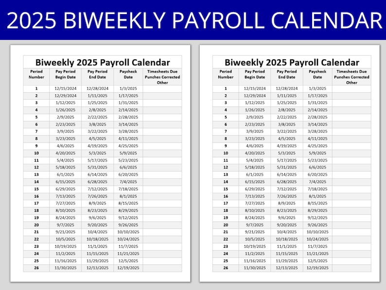 Biweekly Payroll Calendar 2025 MS Editable Word Pay Period Start End 