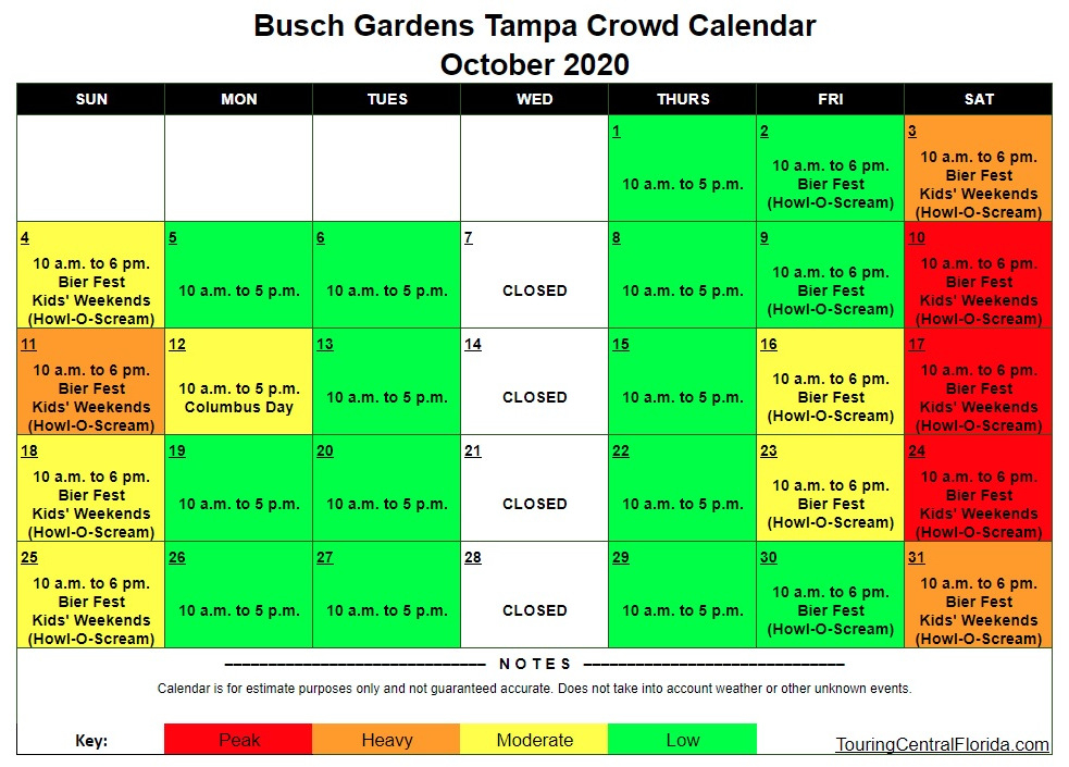 Busch Gardens Tampa Crowd Calendar Touring Central Florida