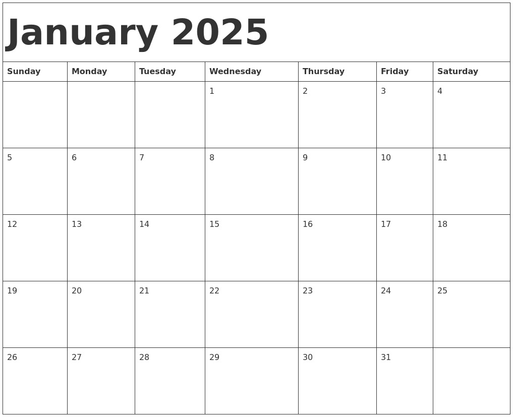 Calendar Of January 2025 Calendrier 2025 2026 Gratuit