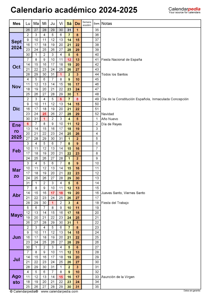 Calendario Acad mico 2024 2025 En Word Excel Y PDF