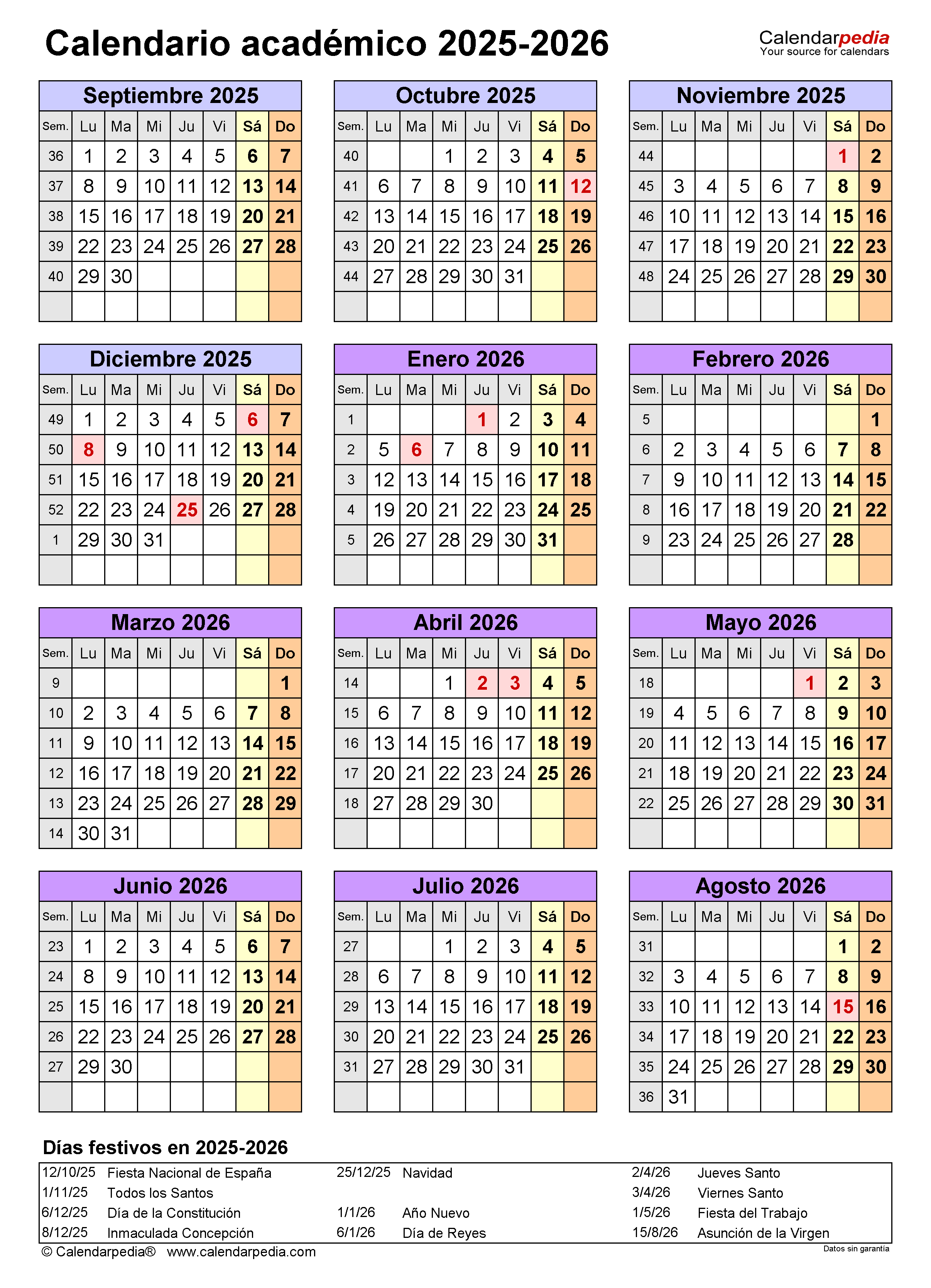 Calendario Acad mico 2025 2026 En Word Excel Y PDF