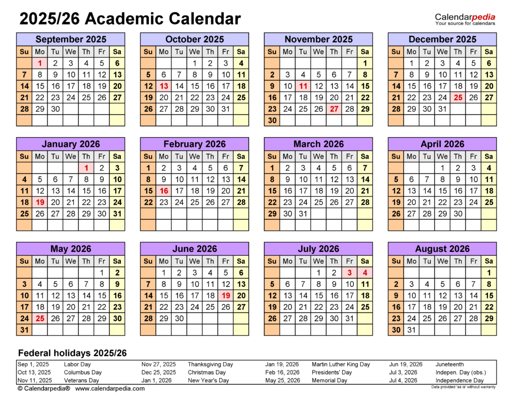 College Academic Calendar 2025 26 Karie Marleen