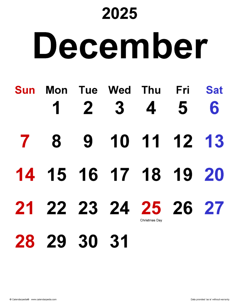 December 2025 Calendar