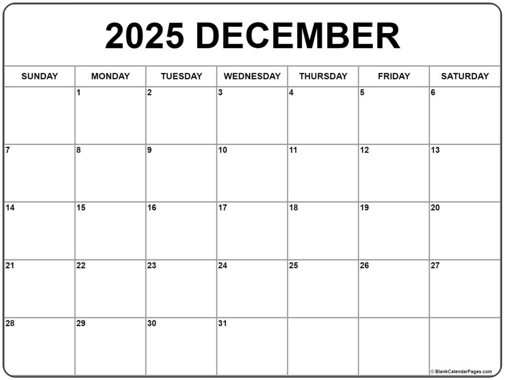 December 2025 Calendar Free Printable Calendars