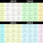 Eight Year Vector Calendar 2018 2019 2020 2021 2022 2023 2024