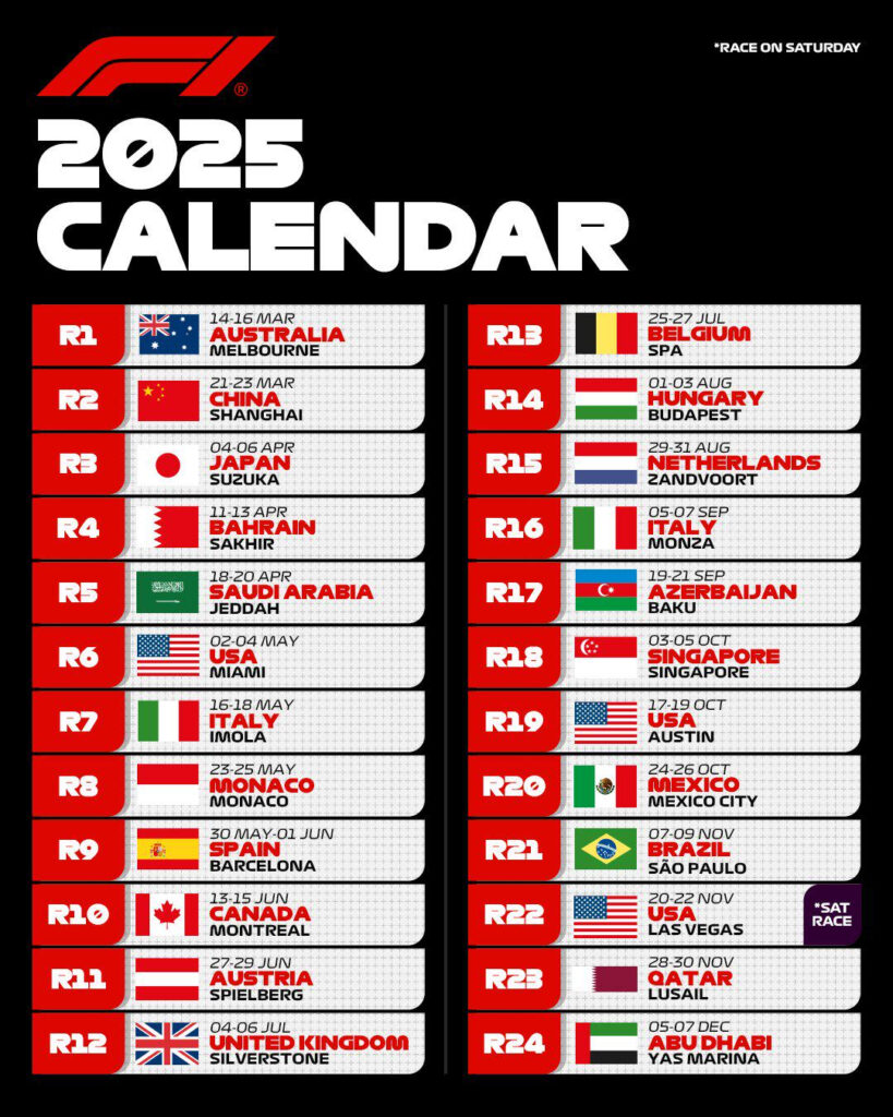 F1 Presenting The 2025 FIA Formula One World Championship Calendar 