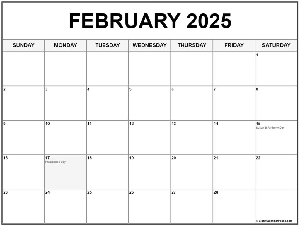 February 2025 With Holidays Calendar