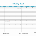 Free Download 2025 Excel Calendar Large Boxes In The Grid horizontal