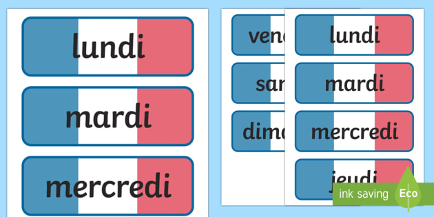 FREE French Days Word Cards teacher Made 