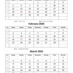 Free Monthly Calendar 2025 3 Months Per Page vertical Free