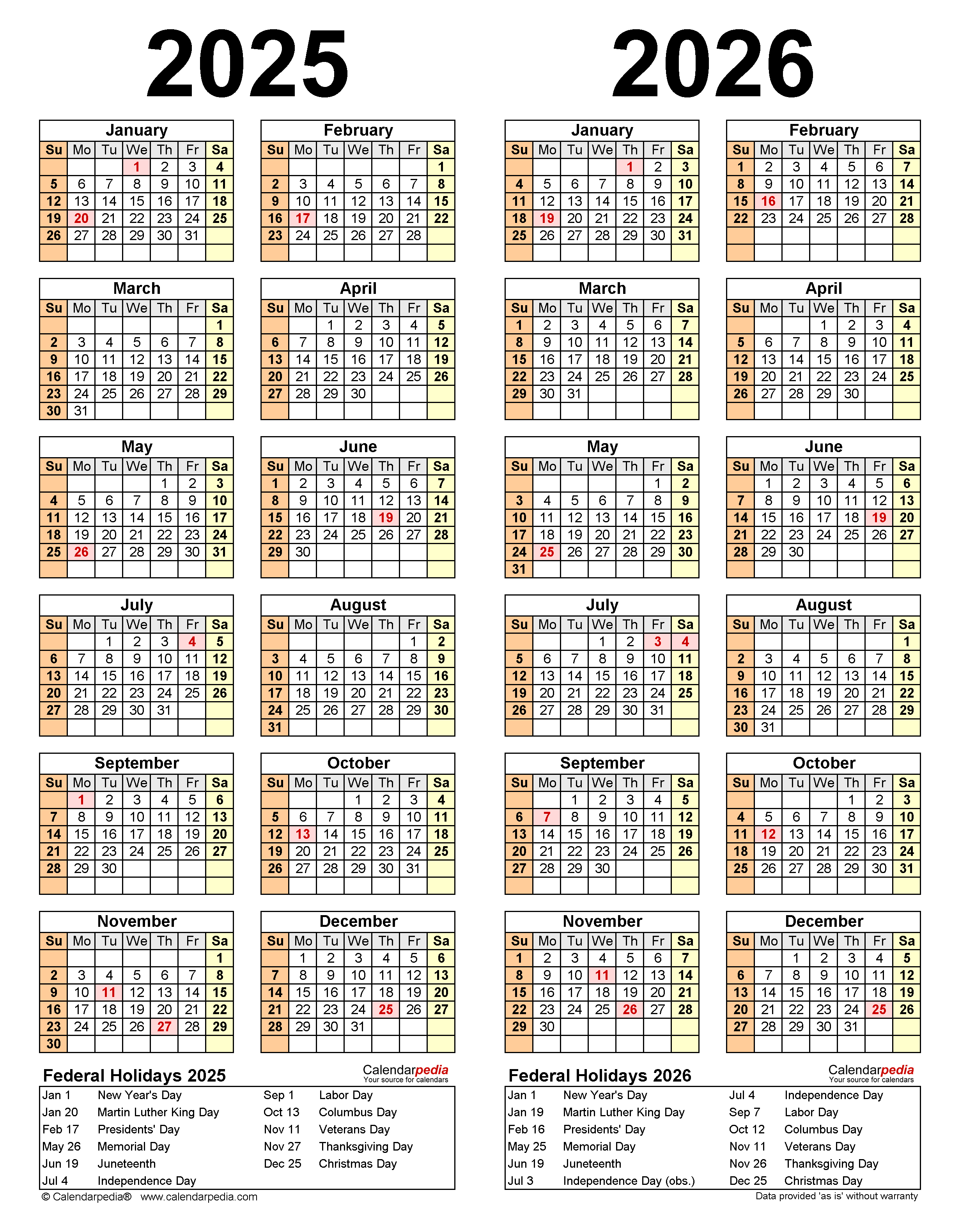 Free Printable 2 Year Calendar 2025 And 2026 Calendar 2025 June July