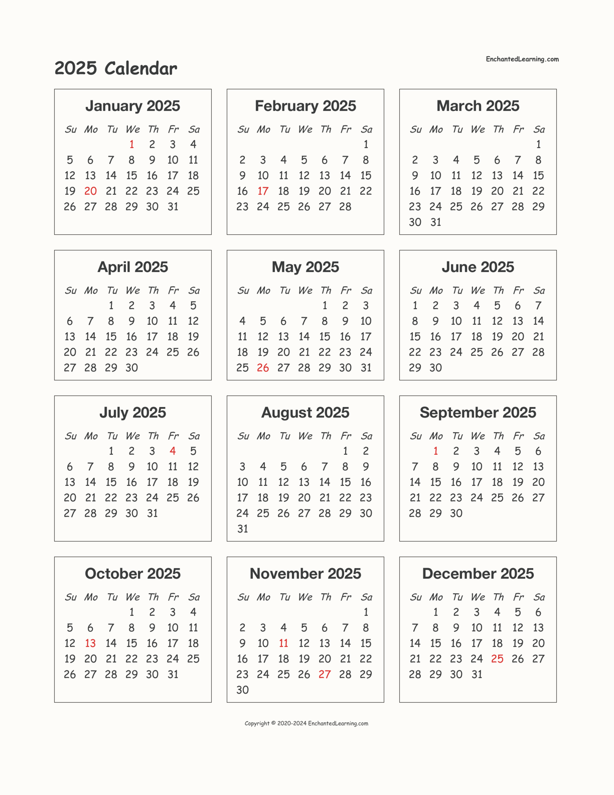 Free Printable 2025 Calendar With Holidays