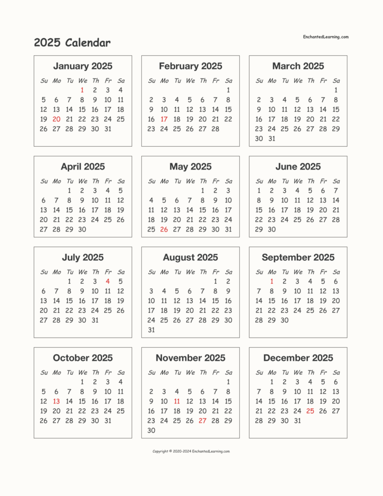 Free Printable 2025 Calendar With Holidays