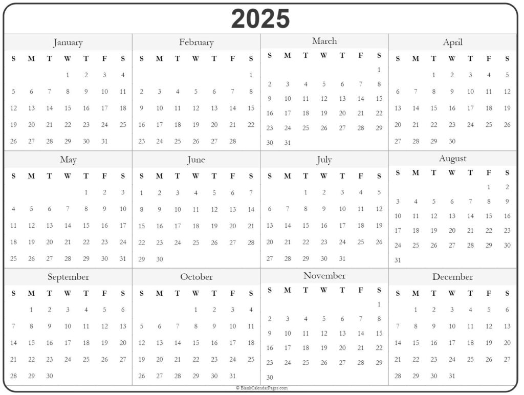 Free Printable Yearly Calendar 2025