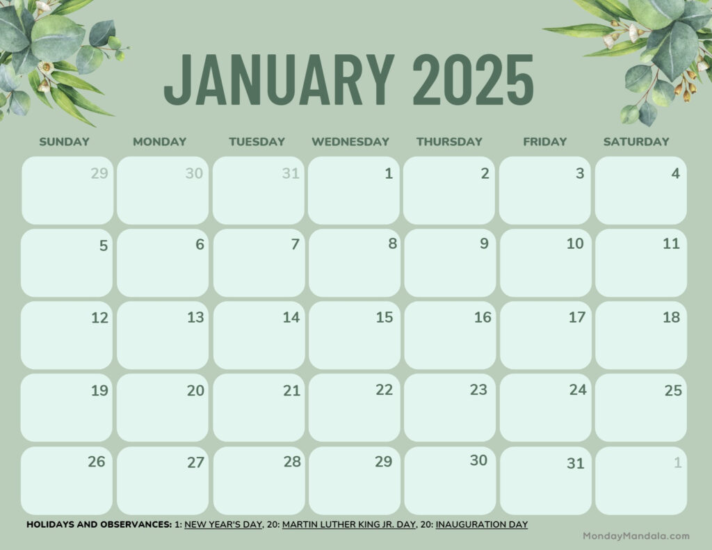 January 2025 Calendar 52 Free PDF Printables 