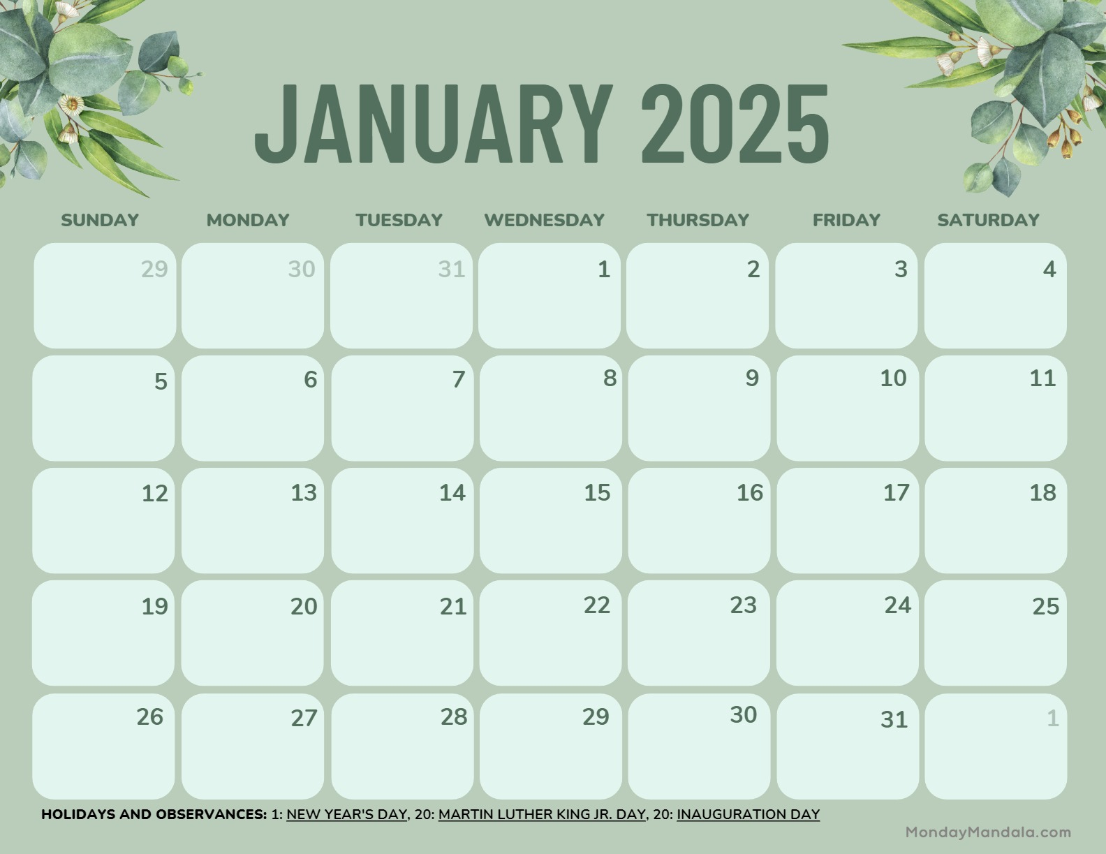 January 2025 Calendar 52 Free PDF Printables