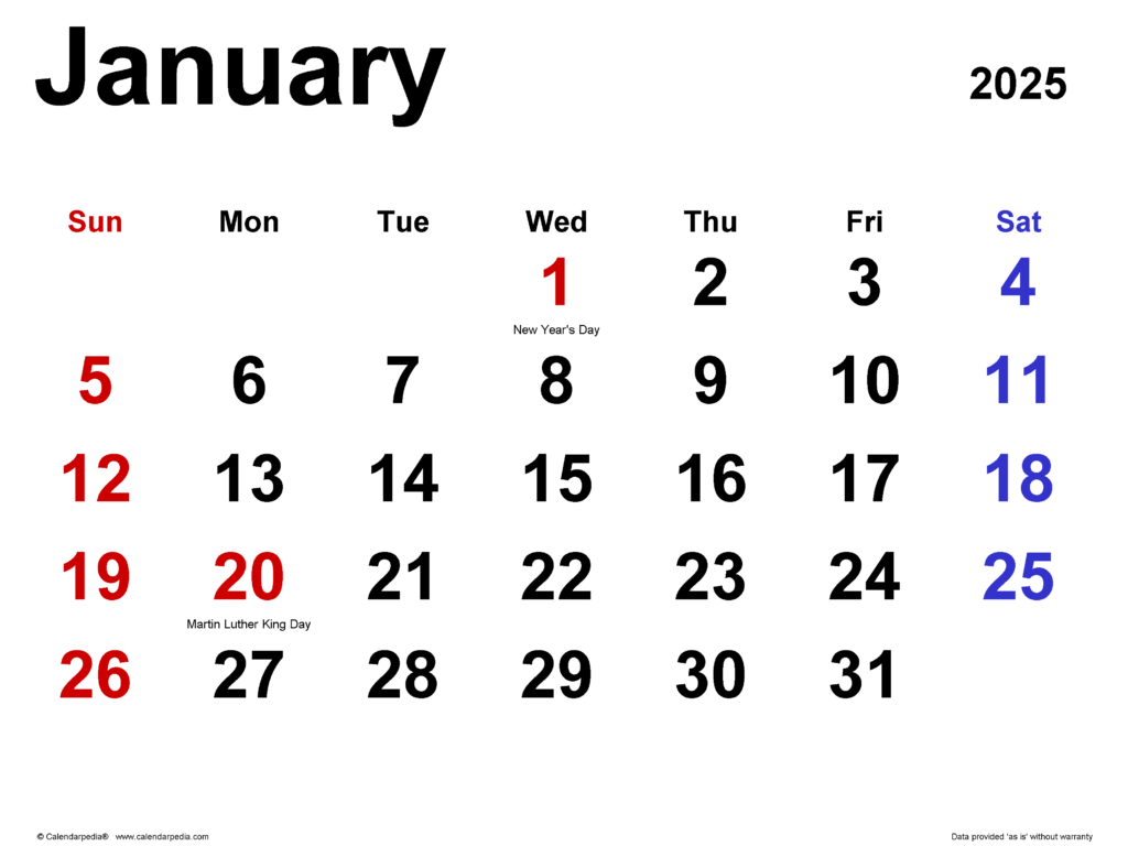 January 2025 Calendar PDF A Comprehensive Guide To The First Month Of 