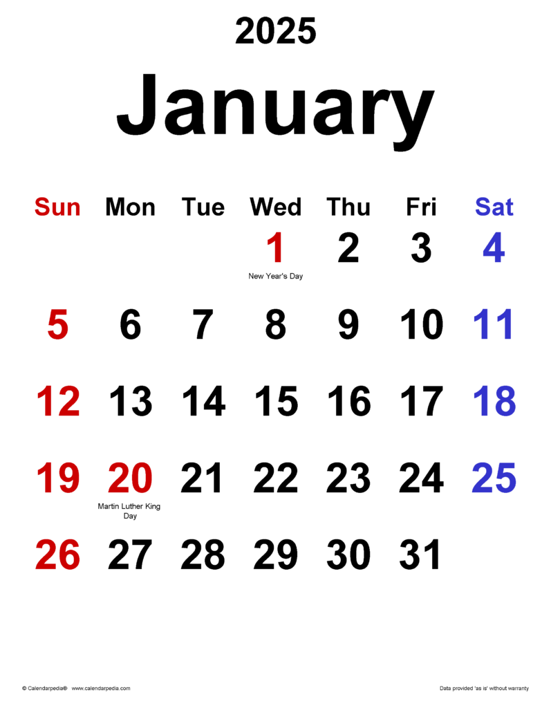 January 2025 Calendar PDF A Comprehensive Guide To The First Month Of 