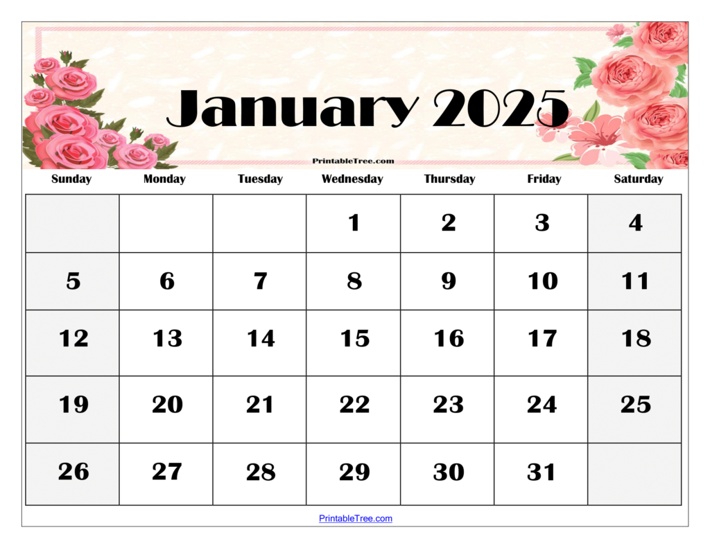 January 2025 Calendar Printable PDF Template With Holidays