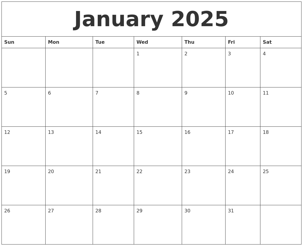 January 2025 Printable Daily Calendar