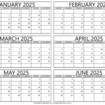 January To June 2025 Calendar Printable Template