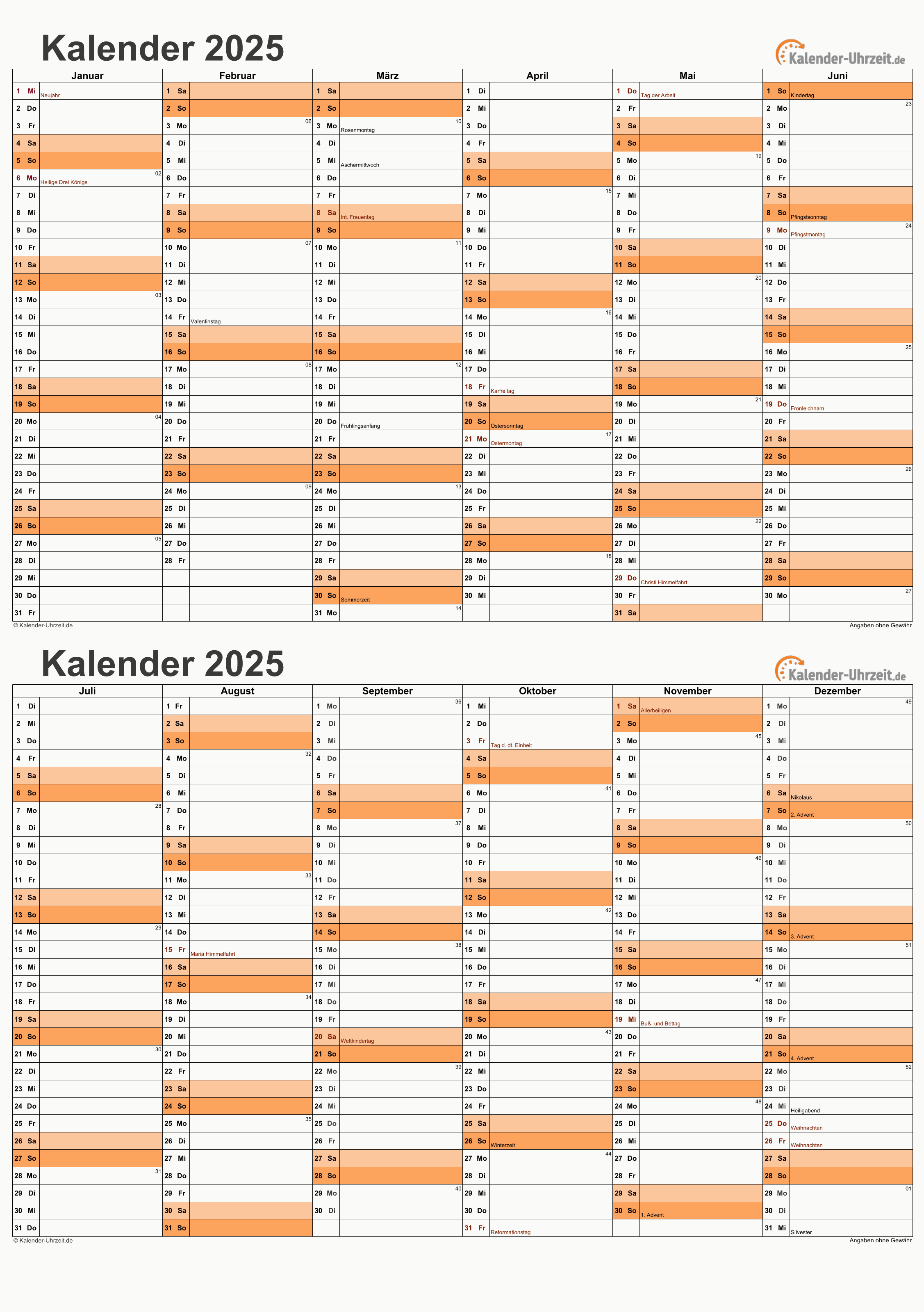 KALENDER 2025 ZUM AUSDRUCKEN KOSTENLOS