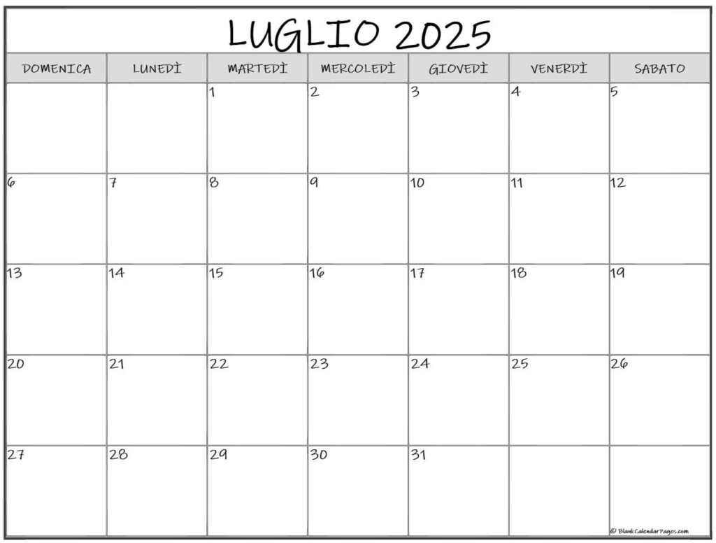 Luglio 2025 Calendario Gratis Italiano Calendario Luglio