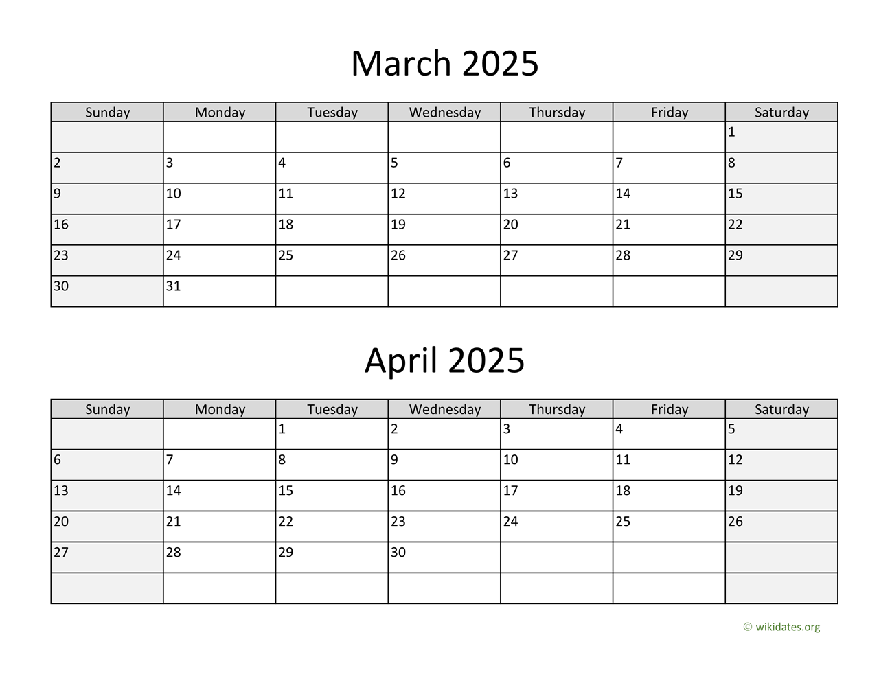 March And April 2025 Calendar WikiDates