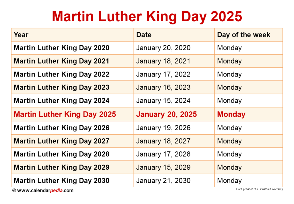 Martin Luther King Jr Day 2025 Calendar Eugine Michelle