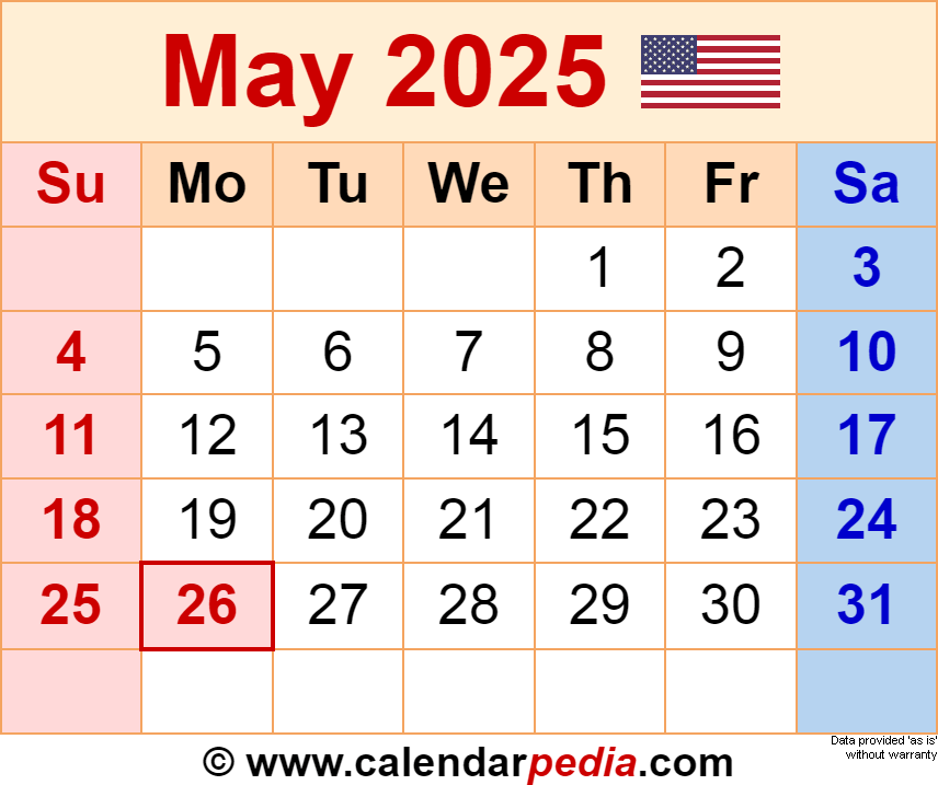 May 2025 Calendar Excel Calendar 2025 Download