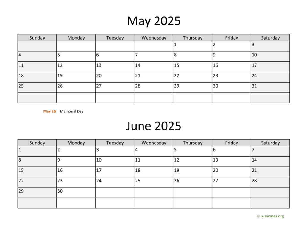 May And June 2025 Calendar WikiDates