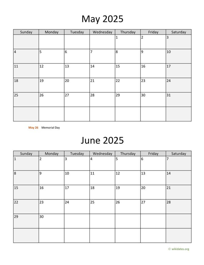 May And June 2025 Calendar WikiDates