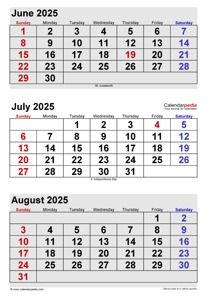 May June July And August 2025 Calendar Mame Clementine