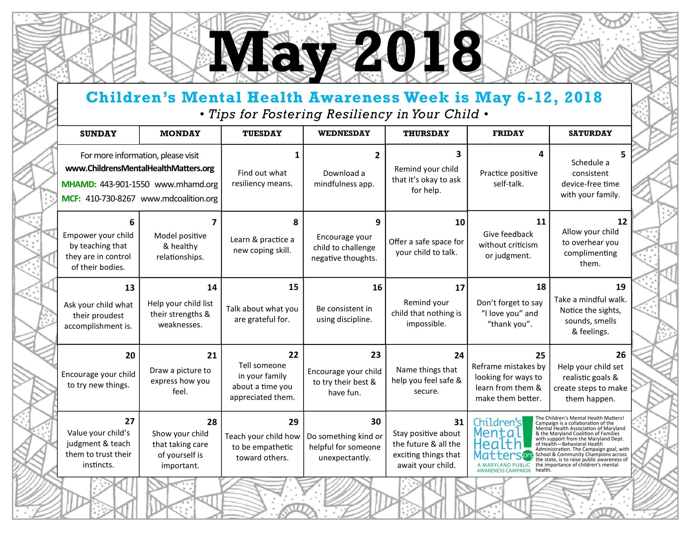 Mental Health Awareness Calendar 2025 Shell Donielle