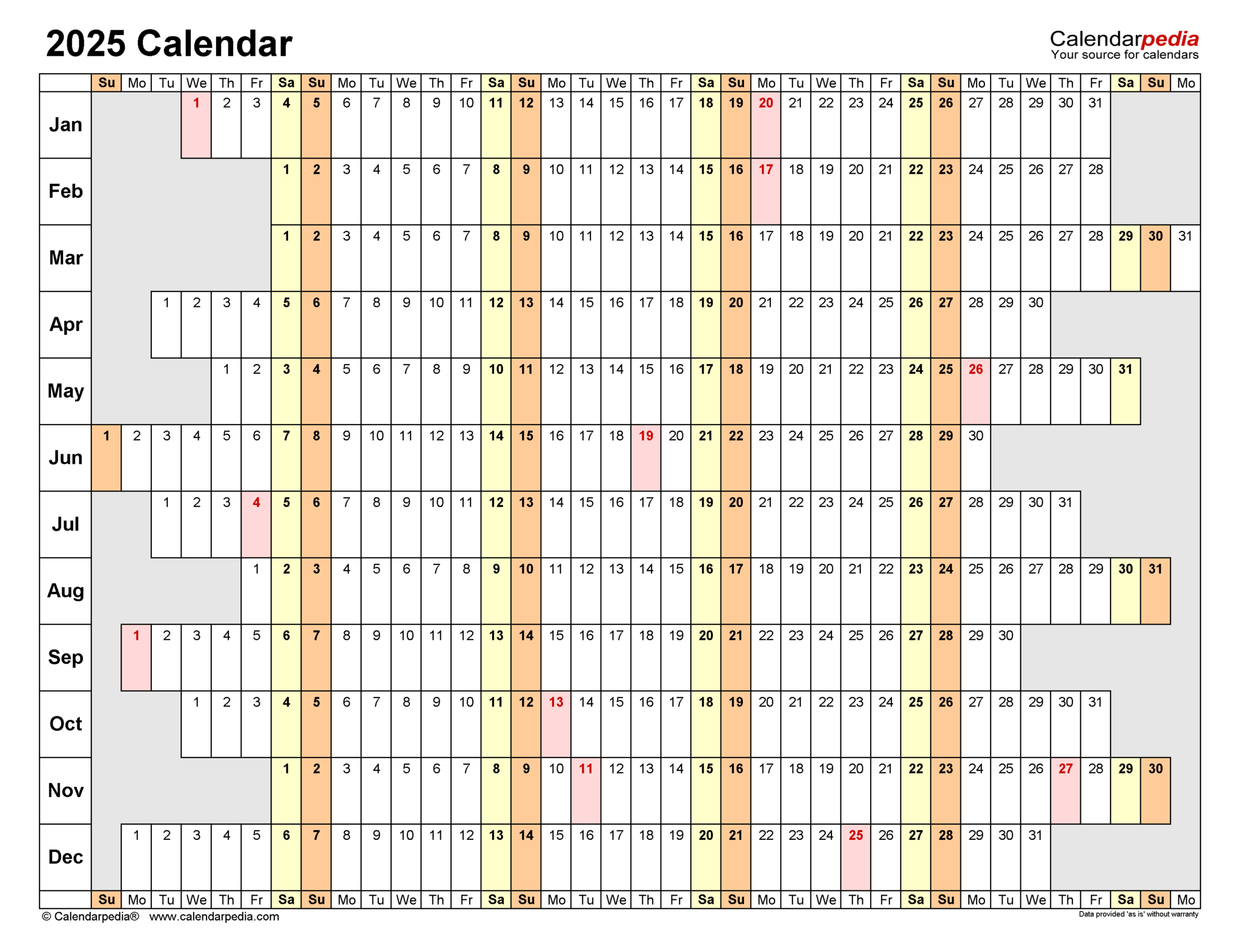 2025 Trading Days Calendar