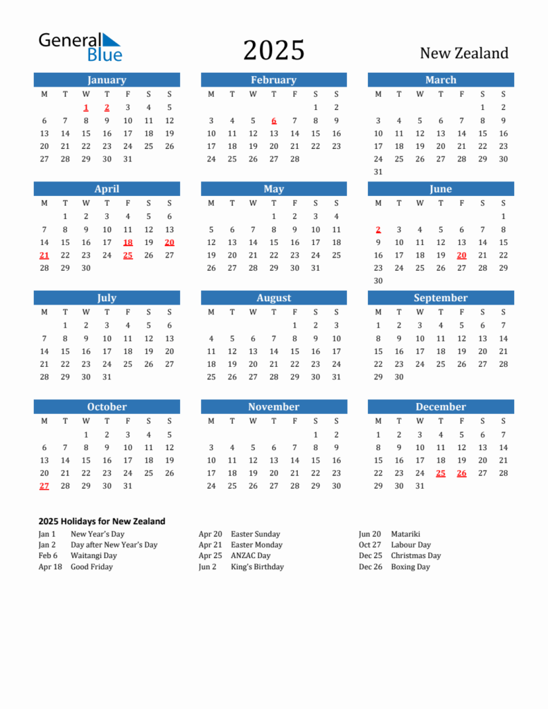 New Zealand Public Holidays In 2025 Design Printable Calendar 2025