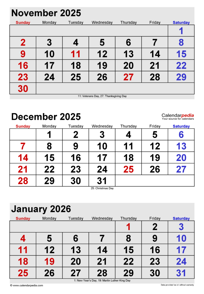 November December January 2025 Calendar A Comprehensive Overview 