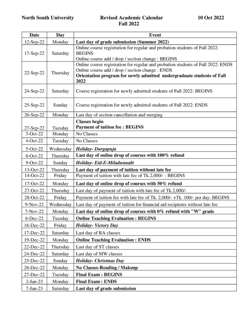 Nsu Academic Calendar Fall 2025 Natka Vitoria